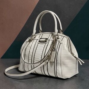Coach White Embossed Satchel with Black Accents